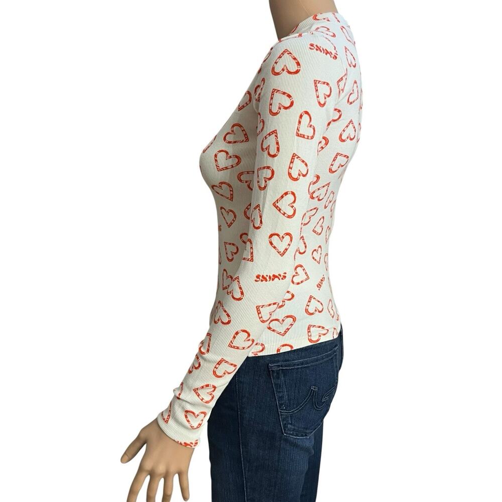 Skims Cotton Rib Henley Tshirt Small Candy Heart Print Long Sleeve Loungewear - Picture 3 of 9